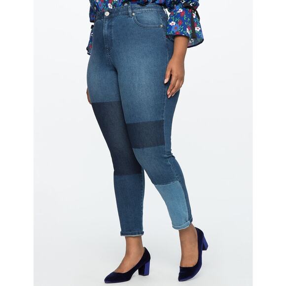 Eloquii Shadow Patch Skinny Jeans Patchwork Wash High Rise 24 - Picture 1 of 11
